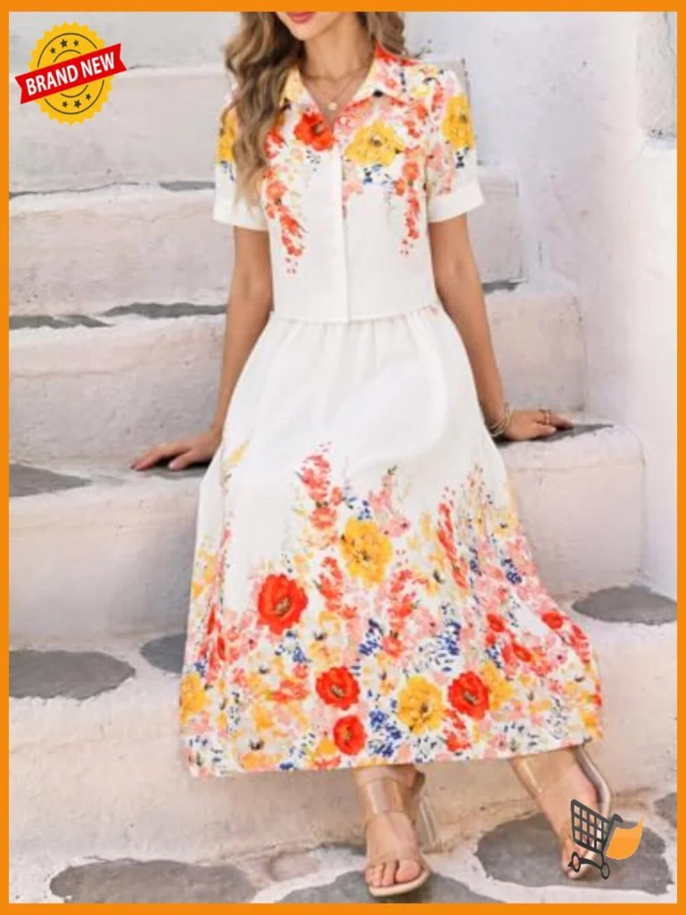 2 Piece Floral Skirt Set Puff Sleeve Blouse Elastic Waist Matching Vacation